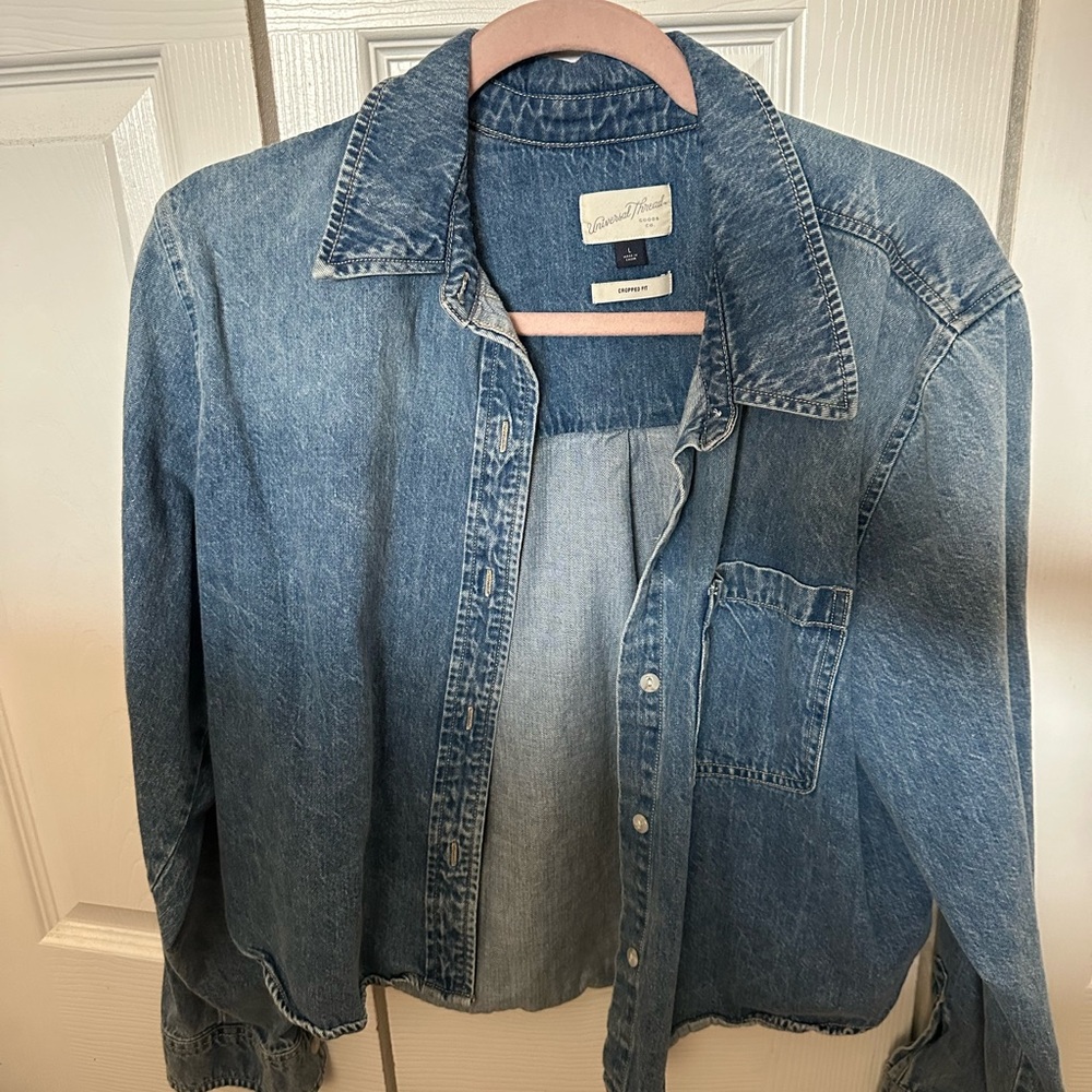 Universal Thread Blue Denim Cropped Shirt